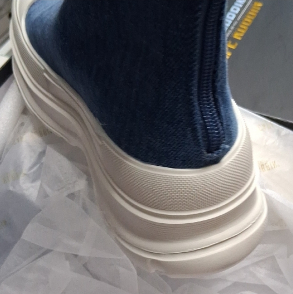 Cape Robbin Distressed Denim Blue Over-the-Knee Sock Boots with White Platform - Picture 11 of 12
